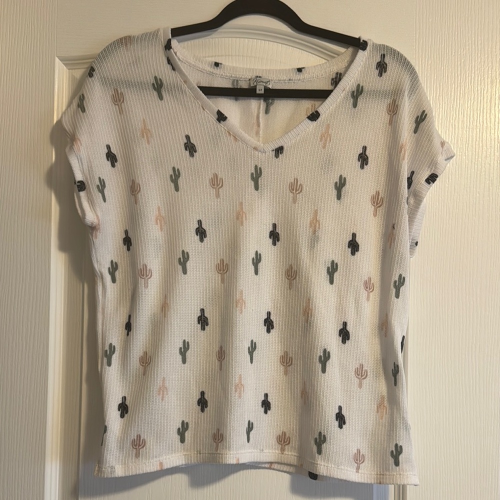 Kismet Cactus Print White Top